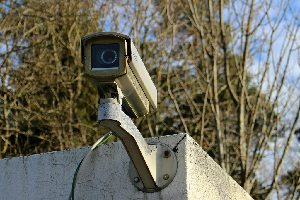 A security camera mounted outside a home